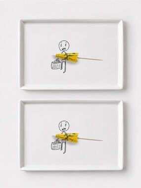 Crate & Barrel CB2 Oliver Biscotti Set of 2 appetizer plates Umbrella Figure NOS